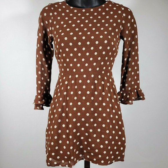 REFORMATION Brown Dot Finch Mini Dress - Picture 2 of 4